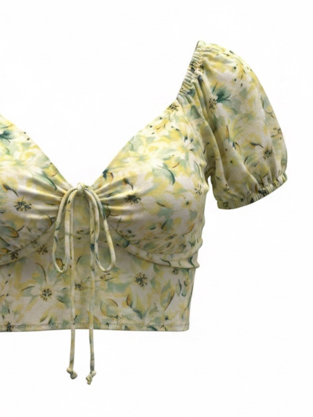 American Eagle Outfitters Yellow Floral Tie-Front Crop Top